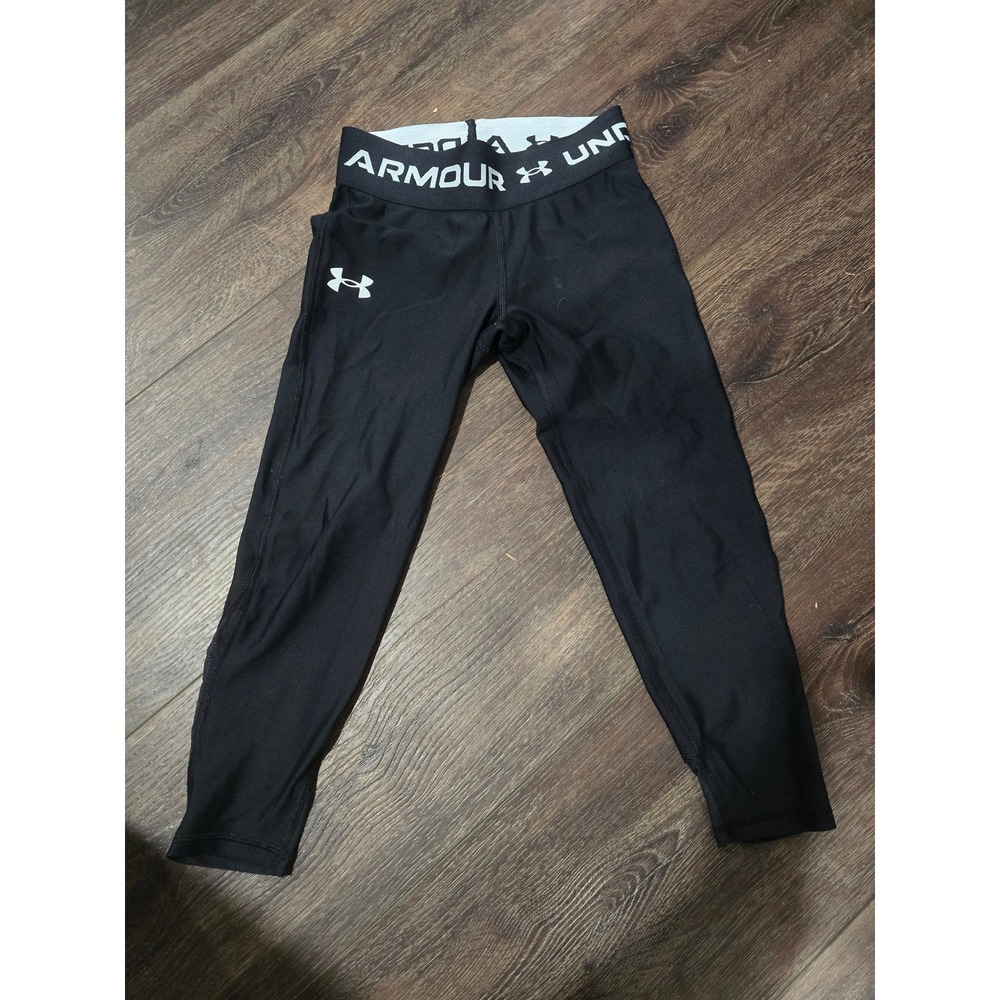Under Armour Girls Black HeatGear Compression Leggings Activewear Tights Small